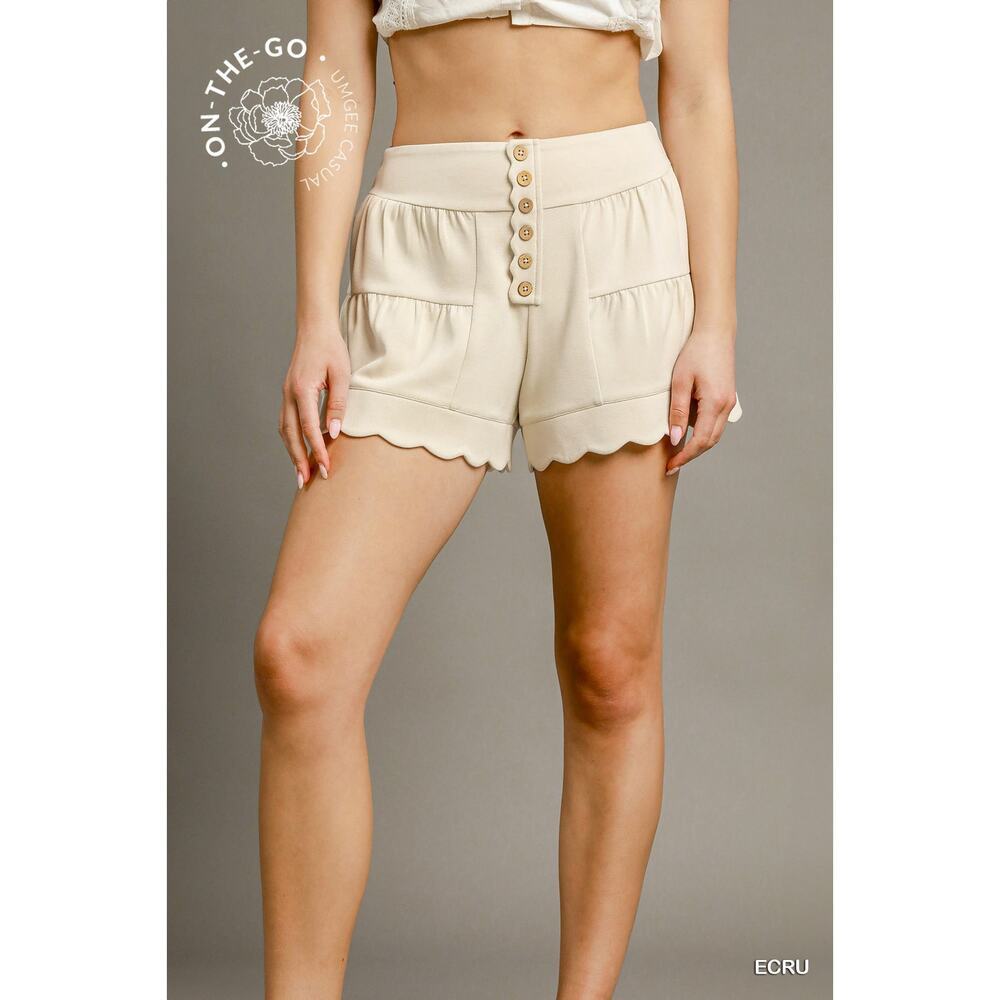UMGEE - Scalloped High-Waisted Button Shorts - X Small